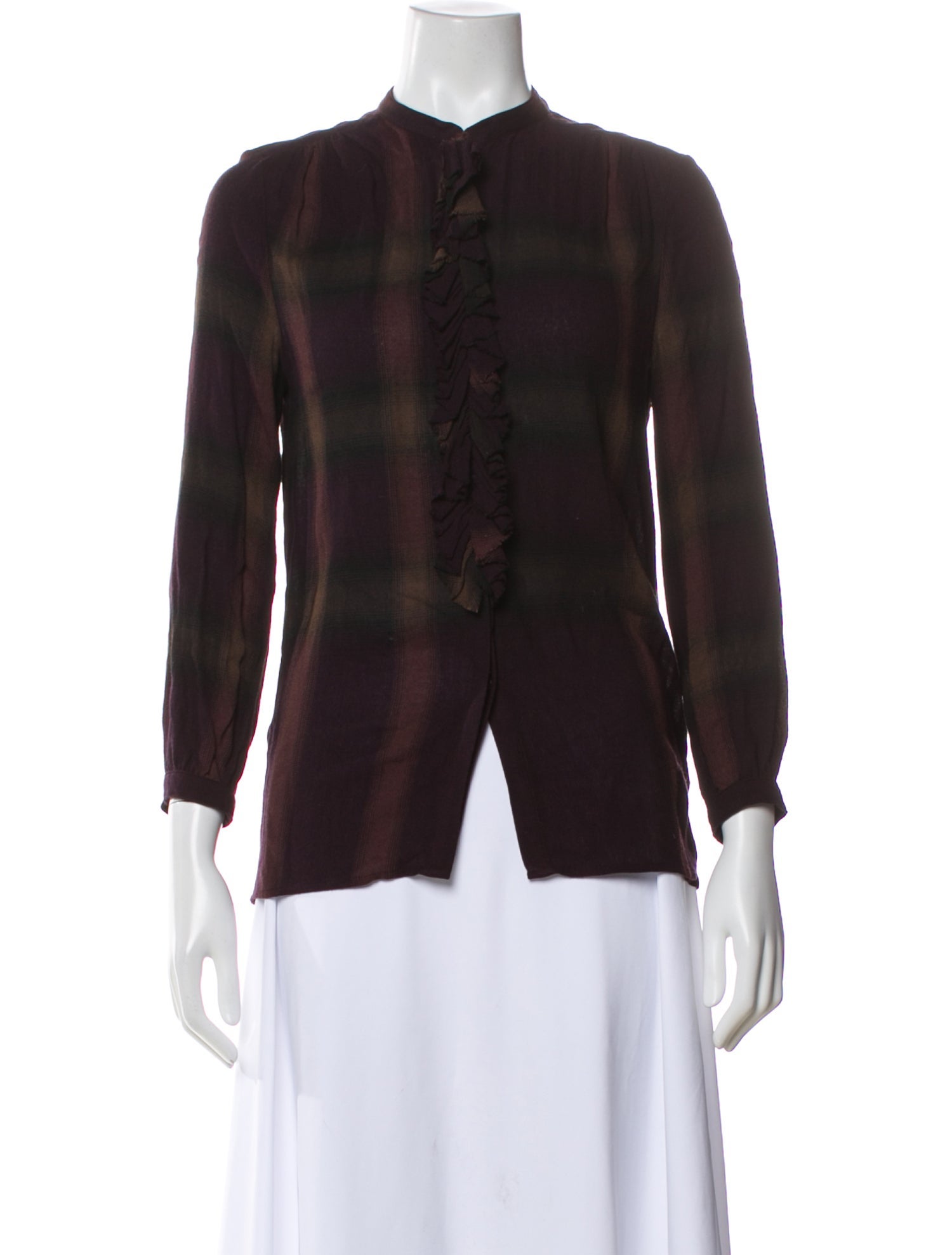 Burberry Brit Plaid Print Long Sleeve Blouse