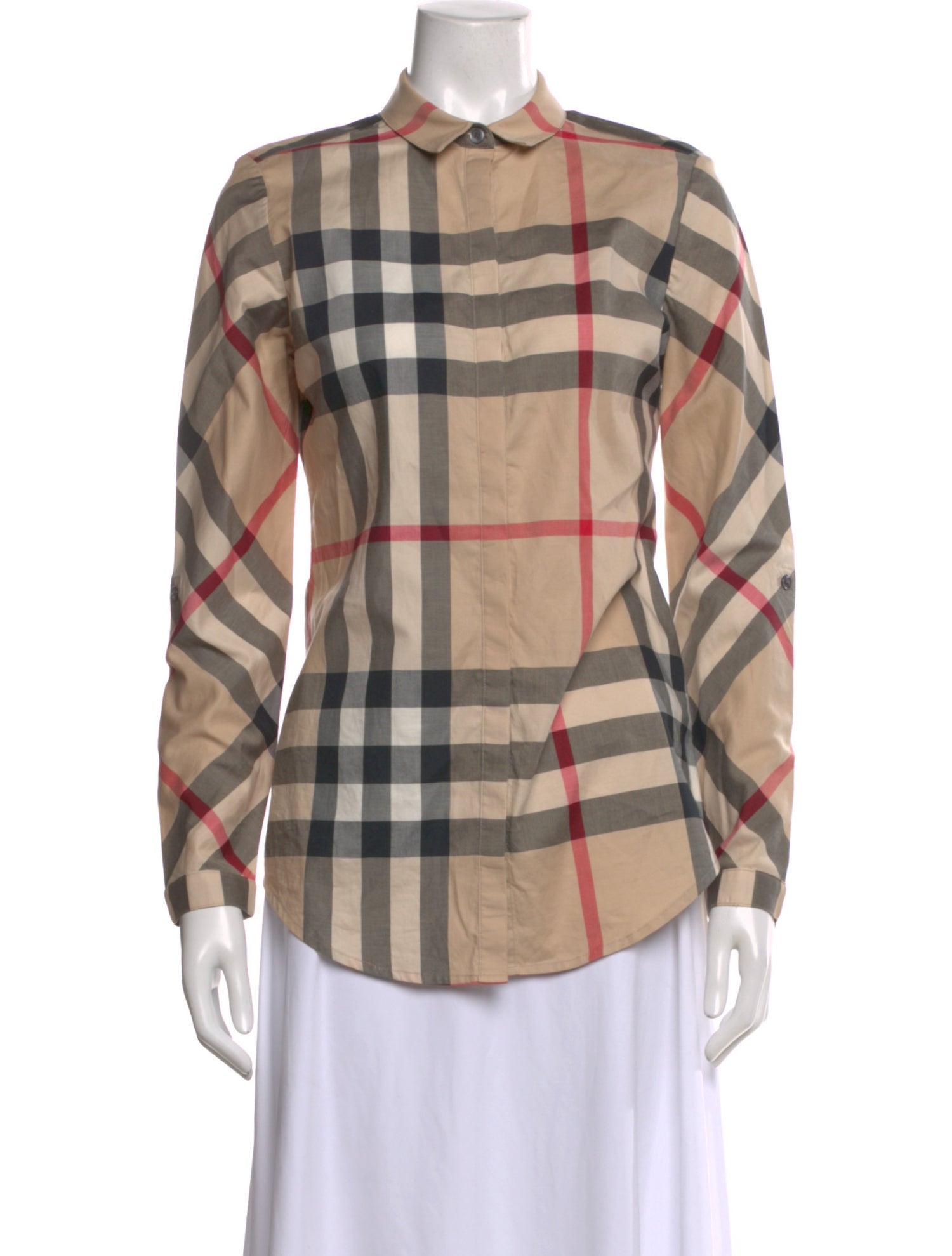 Burberry Brit Plaid Print Long Sleeve Button-Up Top