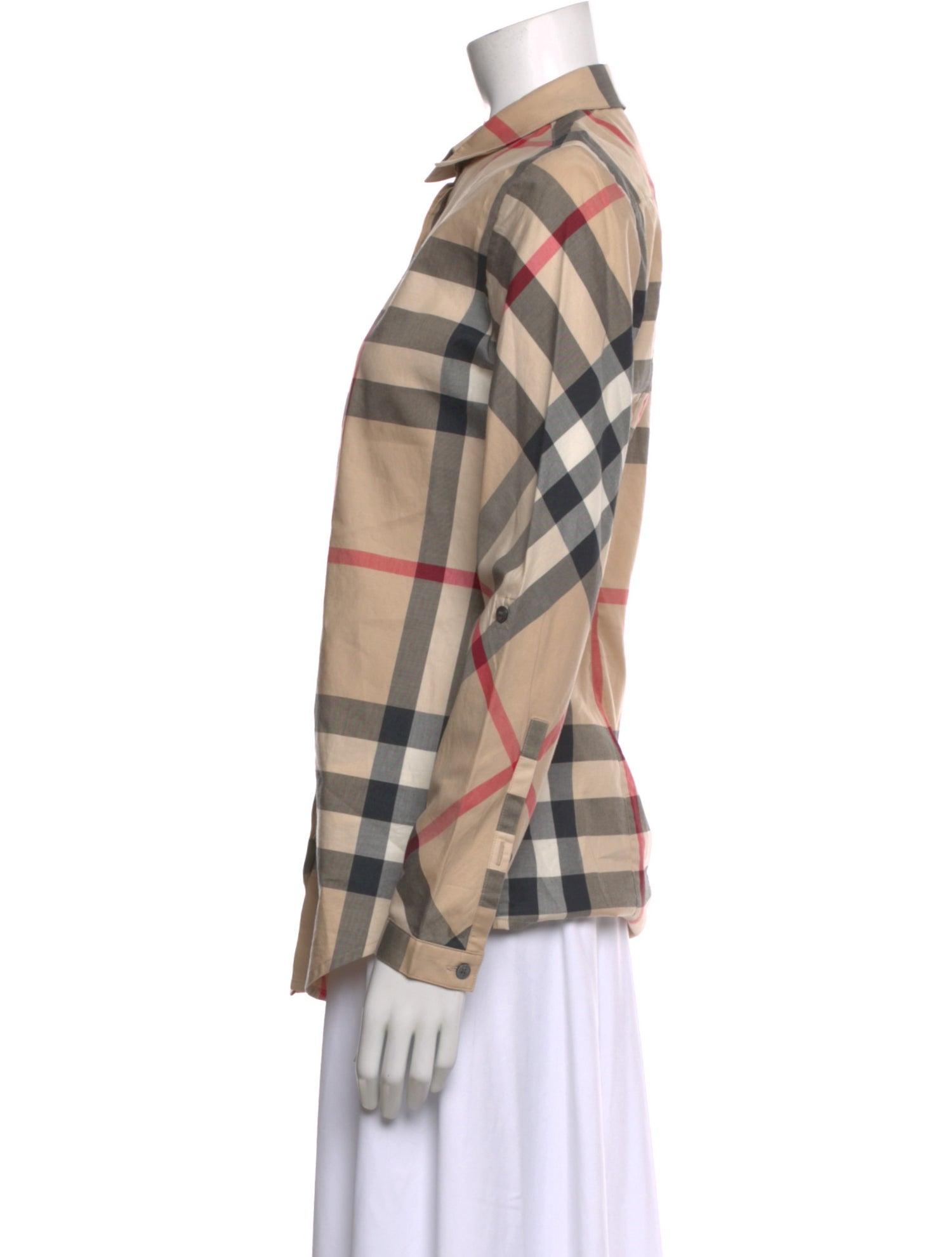 Burberry Brit Plaid Print Long Sleeve Button-Up Top