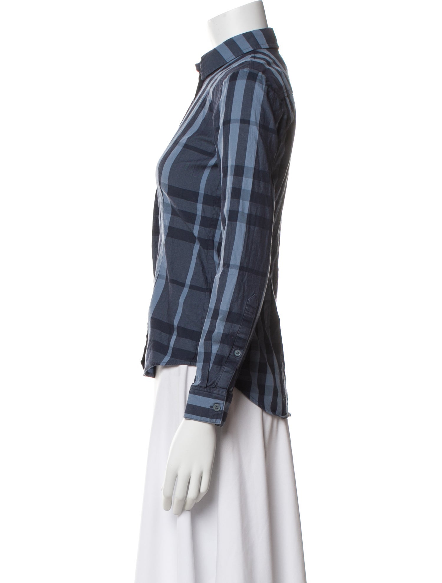Burberry Brit Plaid Print Long Sleeve Button-Up Top