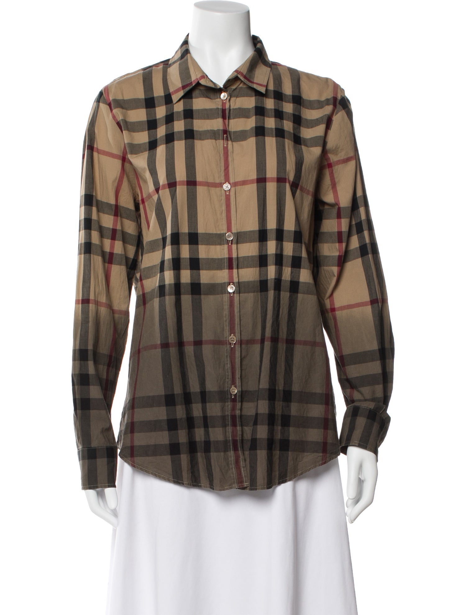 Burberry Brit Plaid Print Long Sleeve Button-Up Top