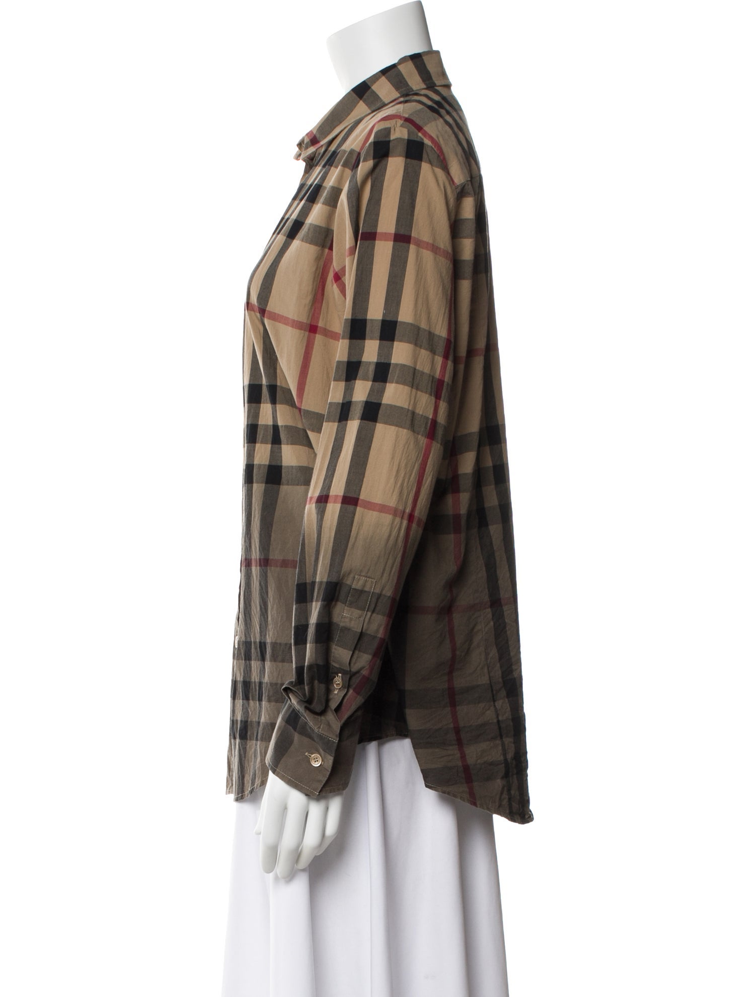 Burberry Brit Plaid Print Long Sleeve Button-Up Top