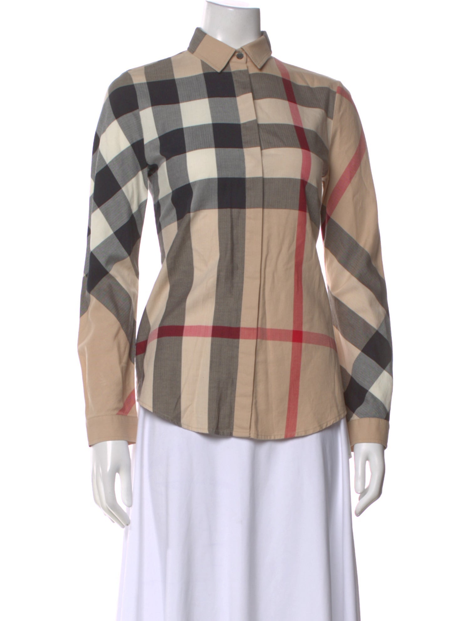Burberry Brit Plaid Print Long Sleeve Button-Up Top