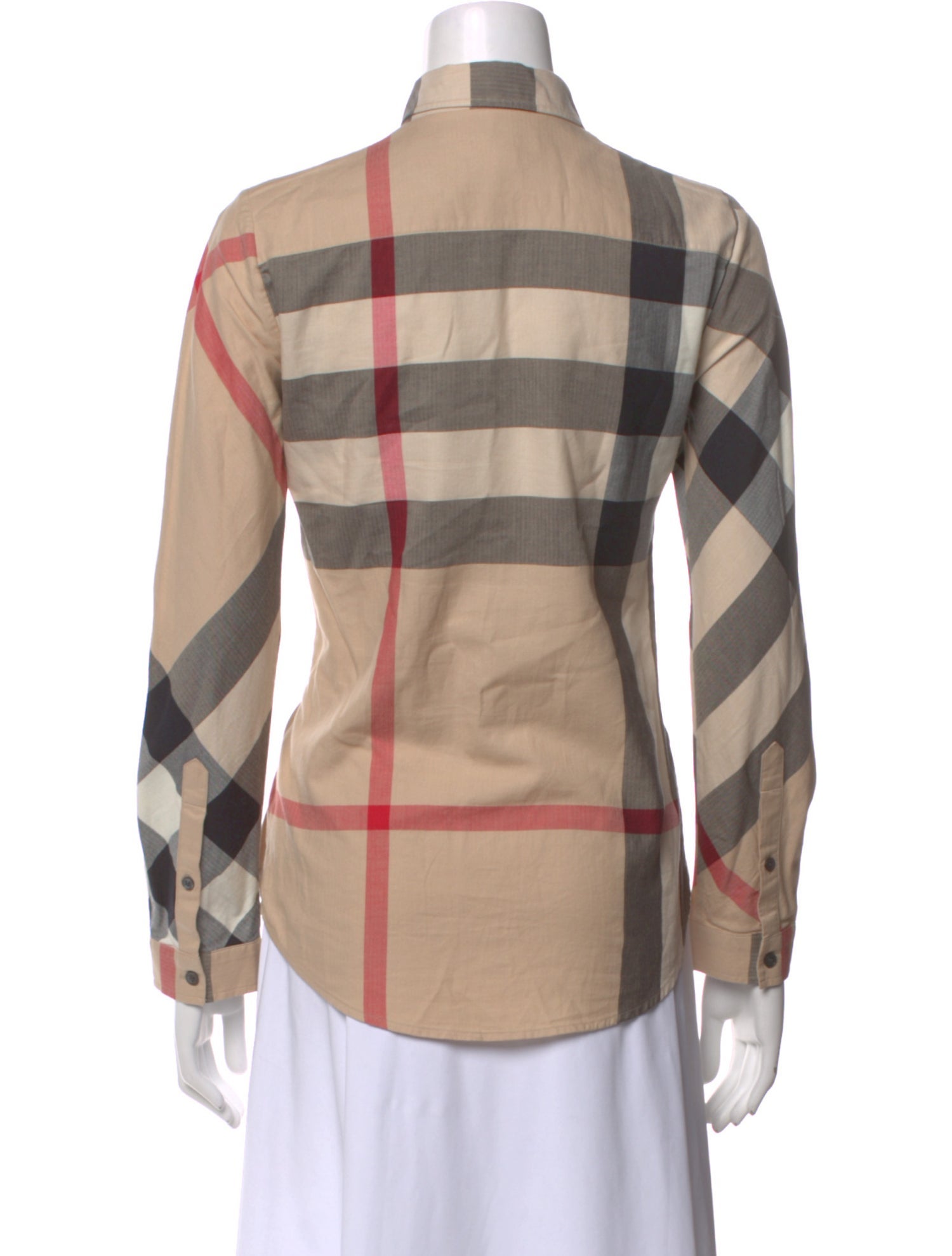Burberry Brit Plaid Print Long Sleeve Button-Up Top