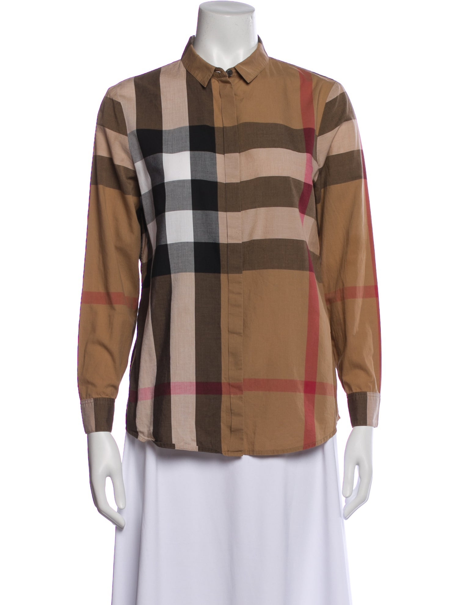 Burberry Brit Plaid Print Long Sleeve Button-Up Top