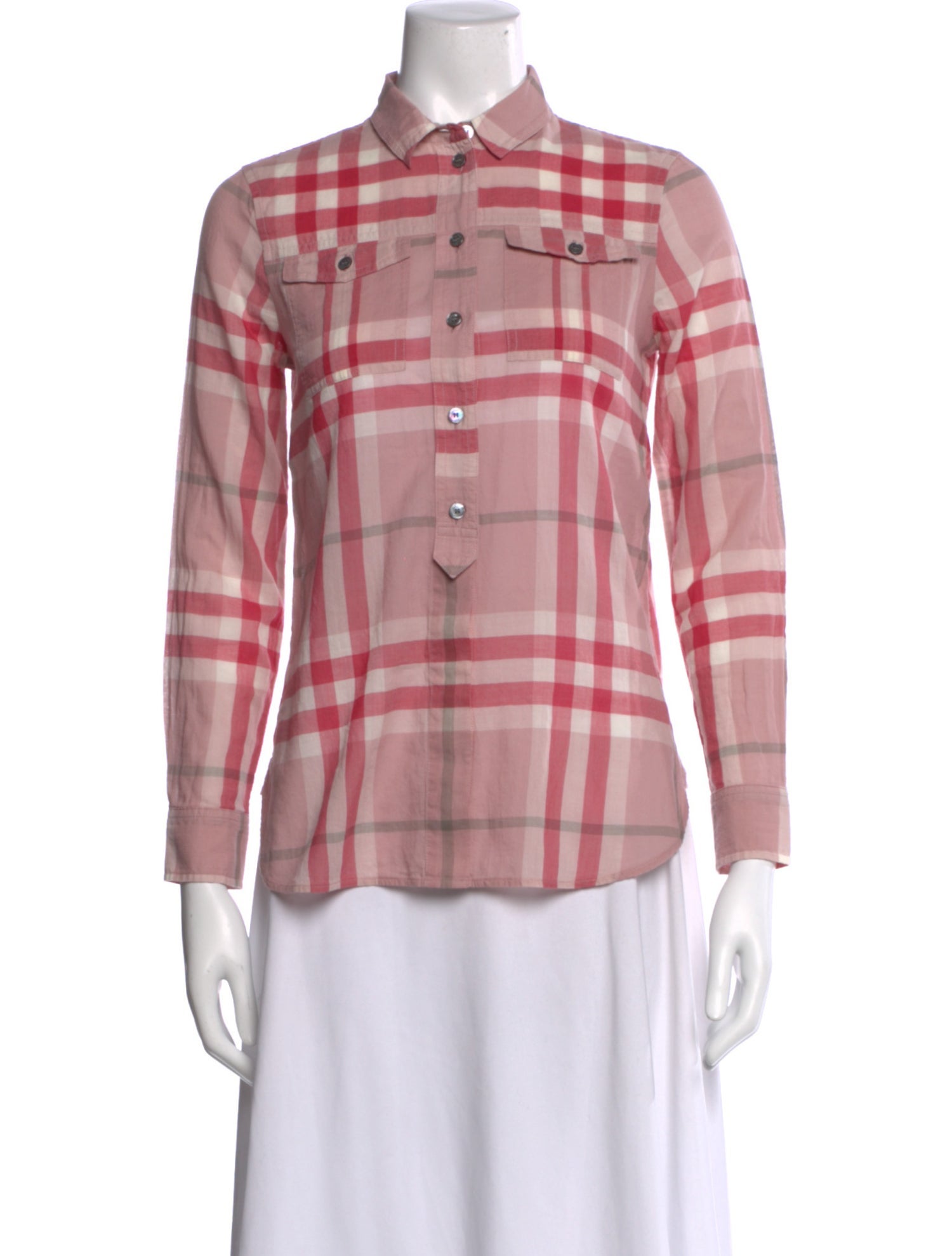 Burberry Brit Plaid Print Long Sleeve Button-Up Top