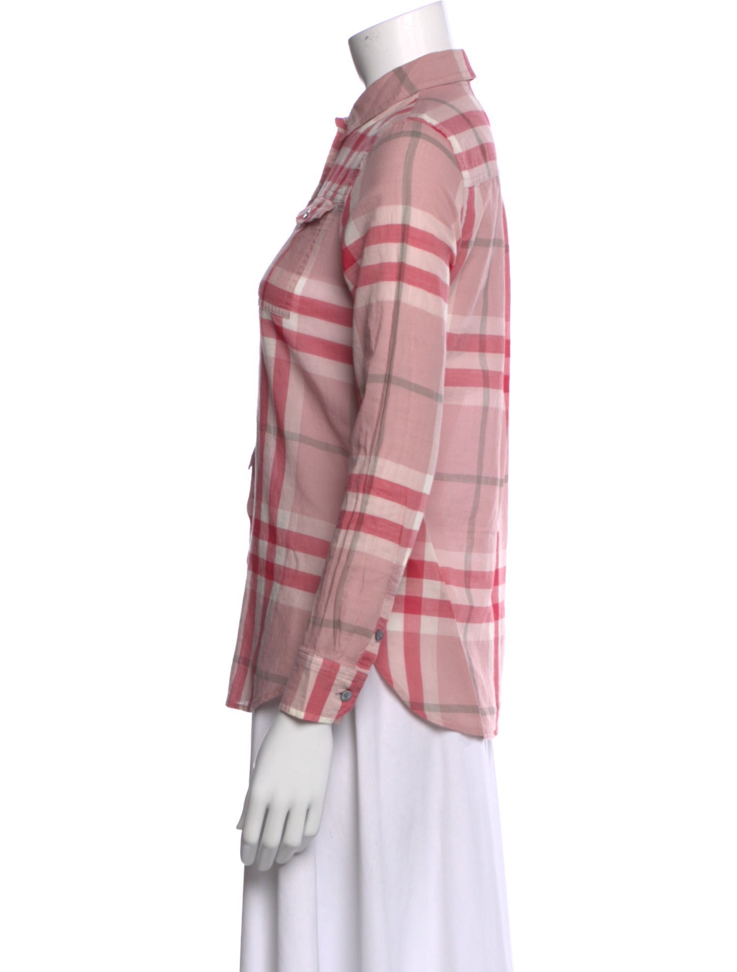 Burberry Brit Plaid Print Long Sleeve Button-Up Top