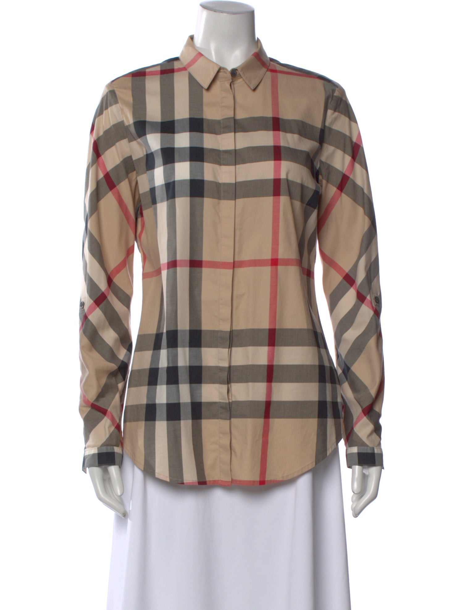 Burberry Brit Plaid Print Long Sleeve Button-Up Top