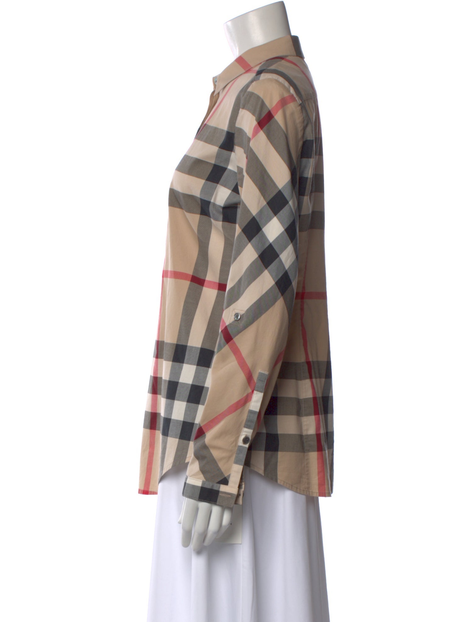Burberry Brit Plaid Print Long Sleeve Button-Up Top