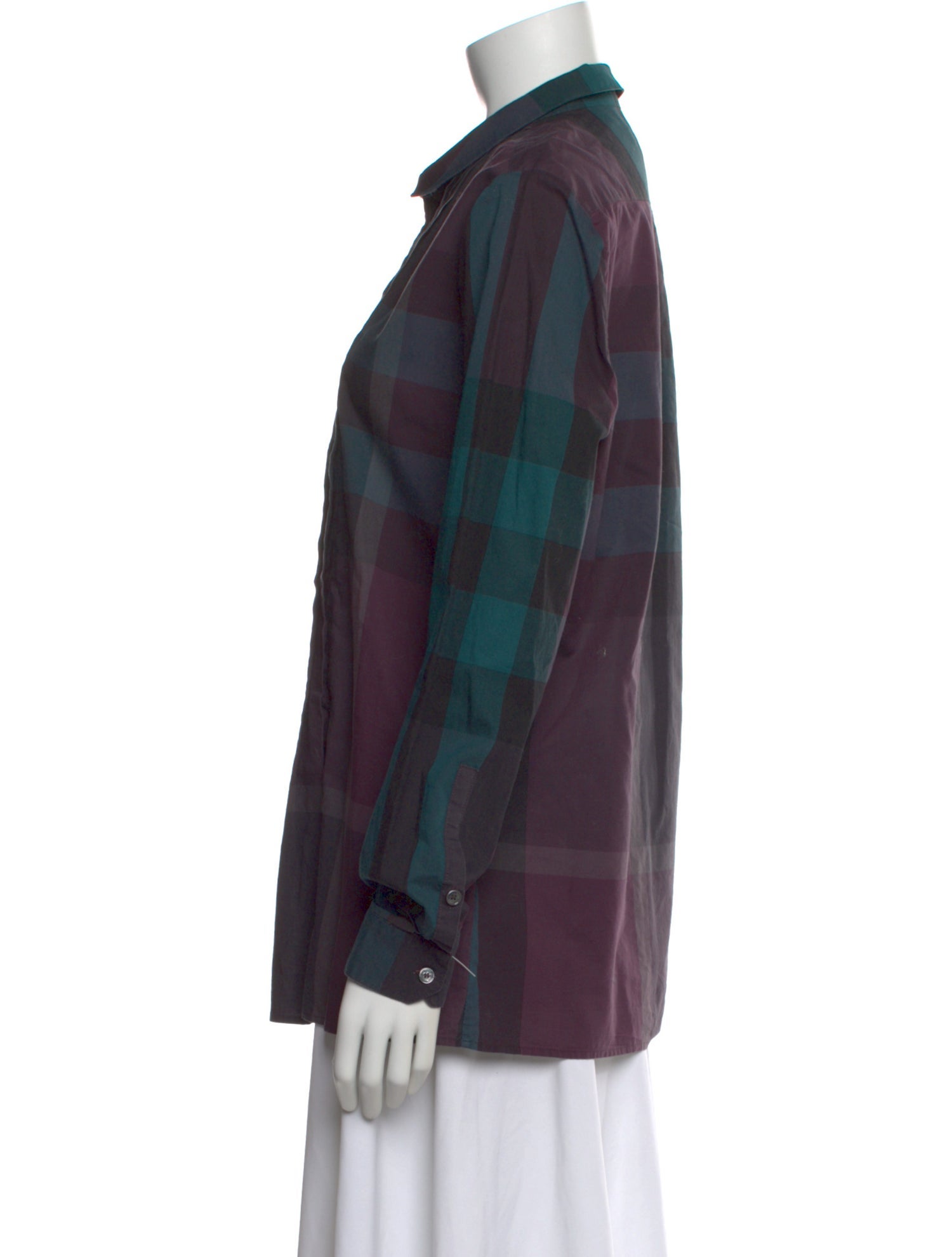 Burberry Brit Plaid Print Long Sleeve Button-Up Top