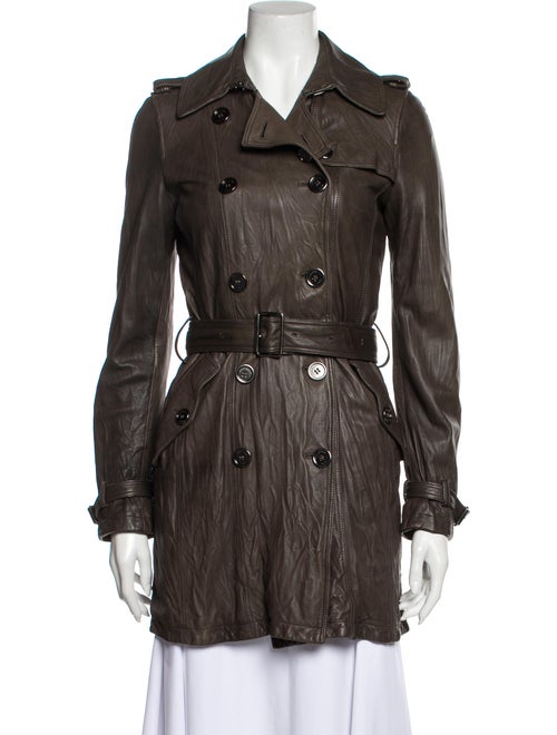 Burberry Brit Leather Trench Trench Coat Brown