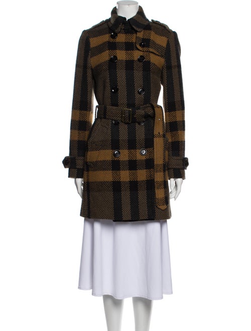Burberry Brit Wool Plaid Print Trench Coat Wool