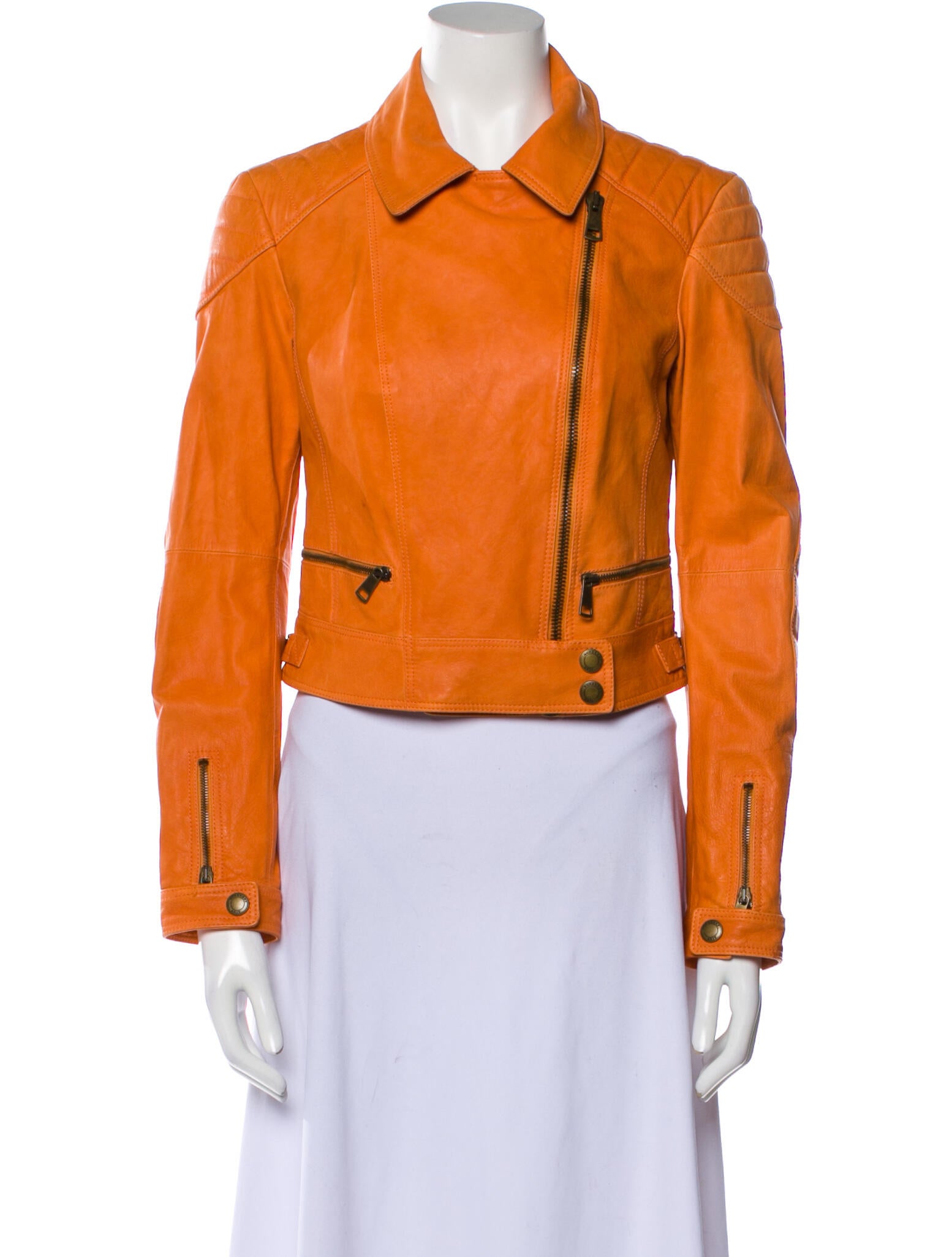 Burberry Brit Calf Leather Biker Jacket w/ Tags Orange Jackets