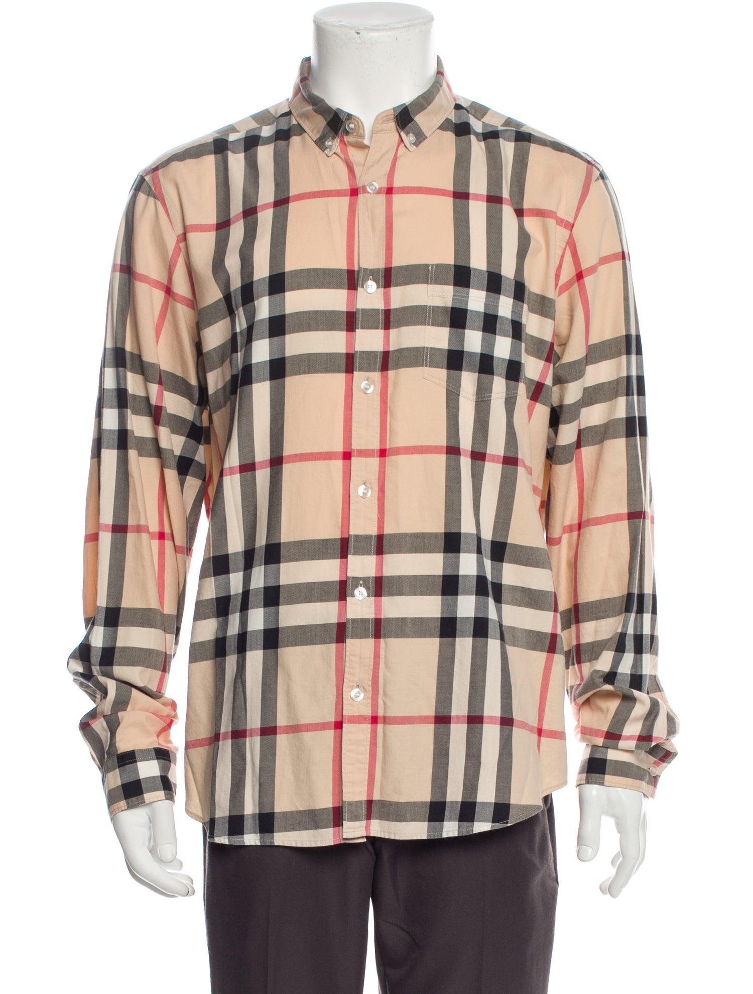Burberry Brit Plaid Print Long Sleeve Shirt Neutrals Dress Shirts, Clothing BBR92161 The