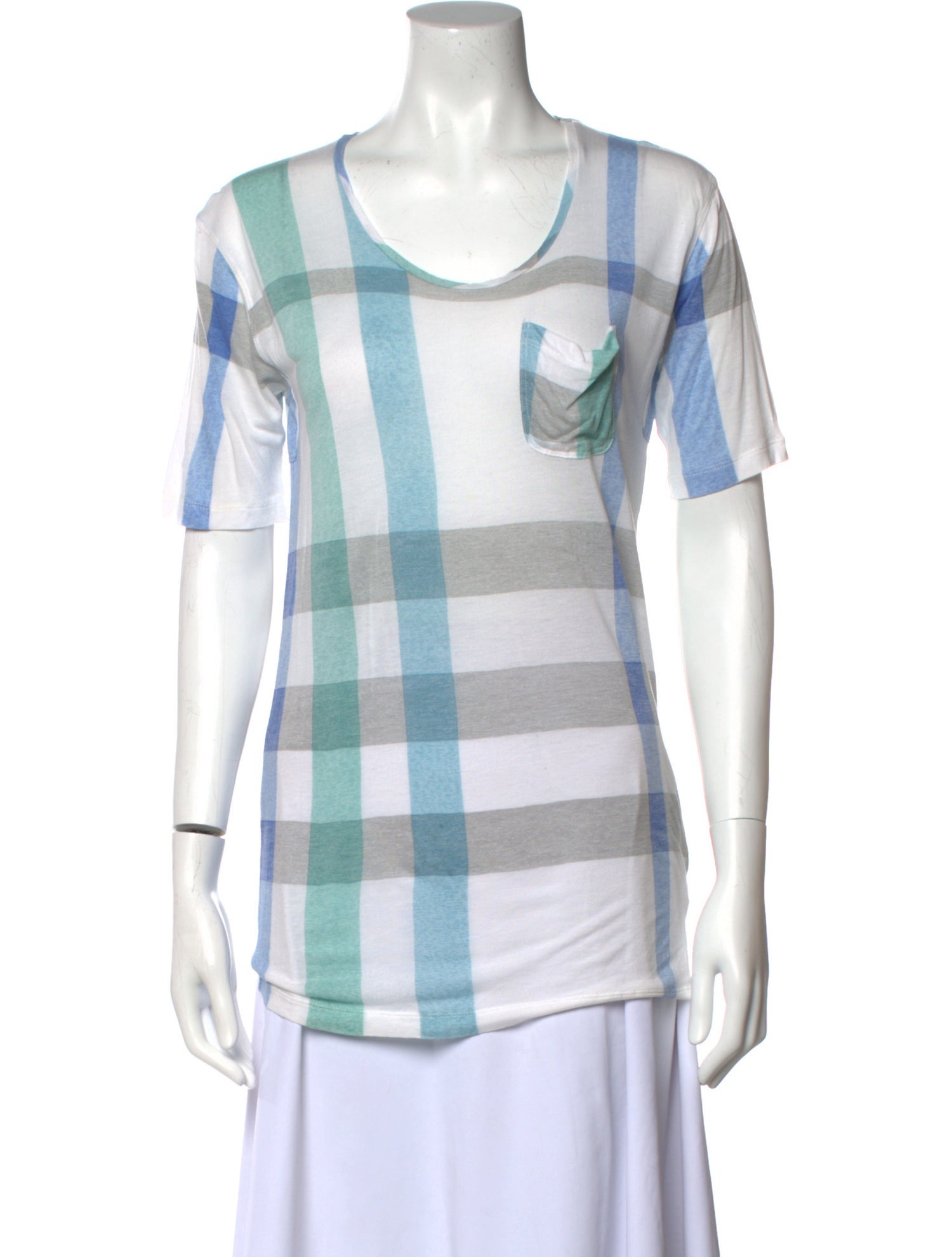 Burberry Brit Plaid Print Scoop Neck T-Shirt