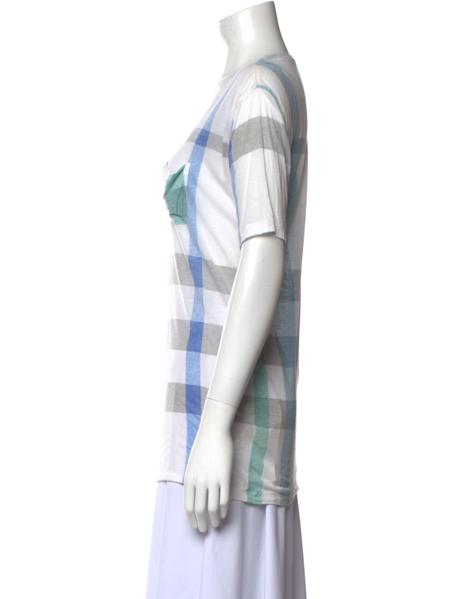 Burberry Brit Plaid Print Scoop Neck T-Shirt