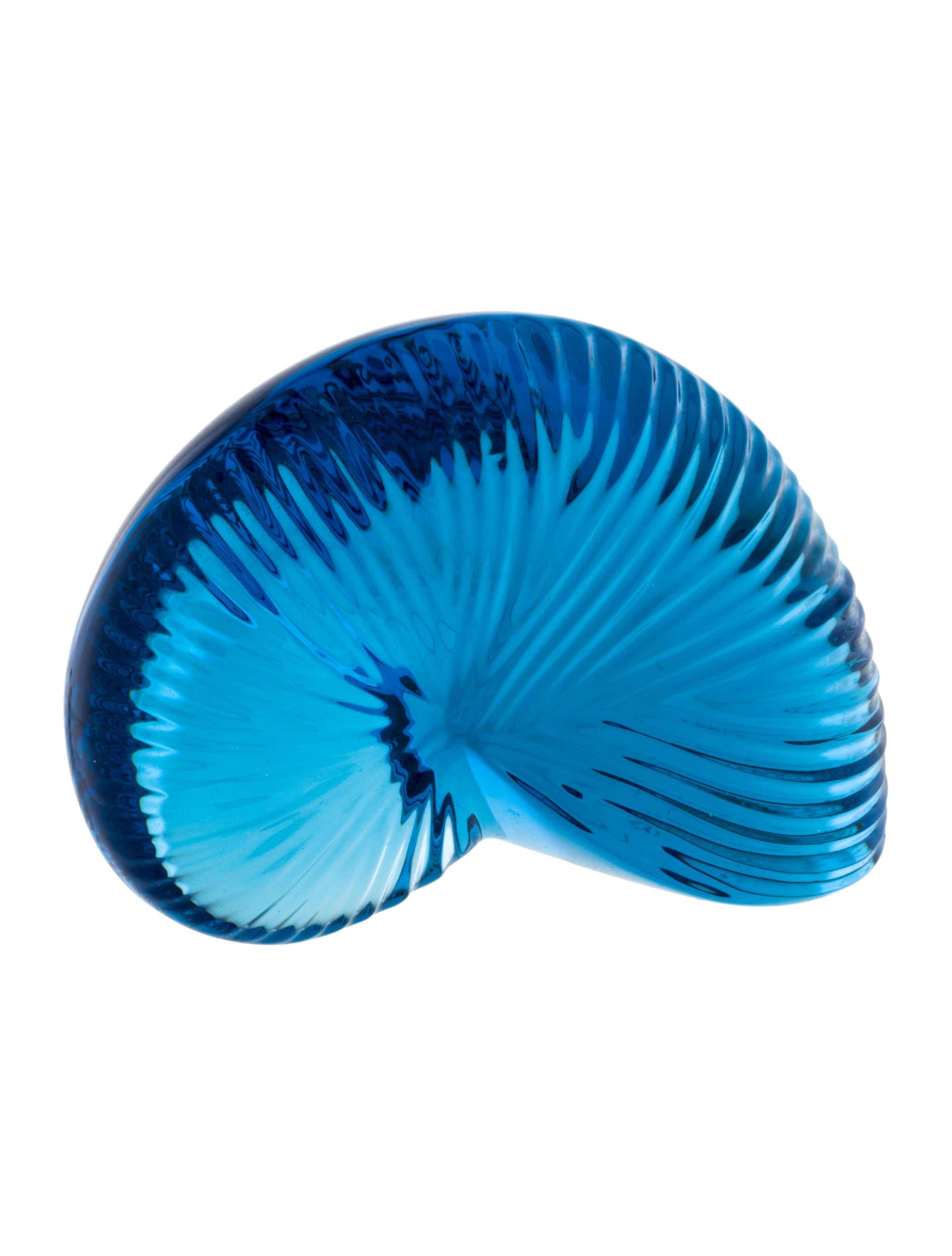Baccarat Crystal Nautilus Shell Paperweight Blue Decorative Accents
