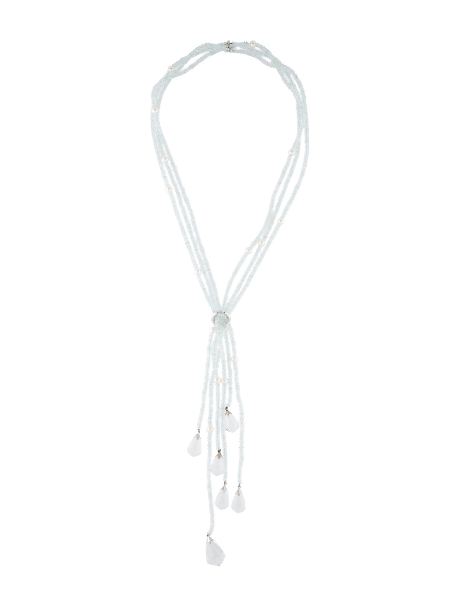 Baccarat 18K Pearl, Aquamarine & Crystal Multistrand Bolo Necklace