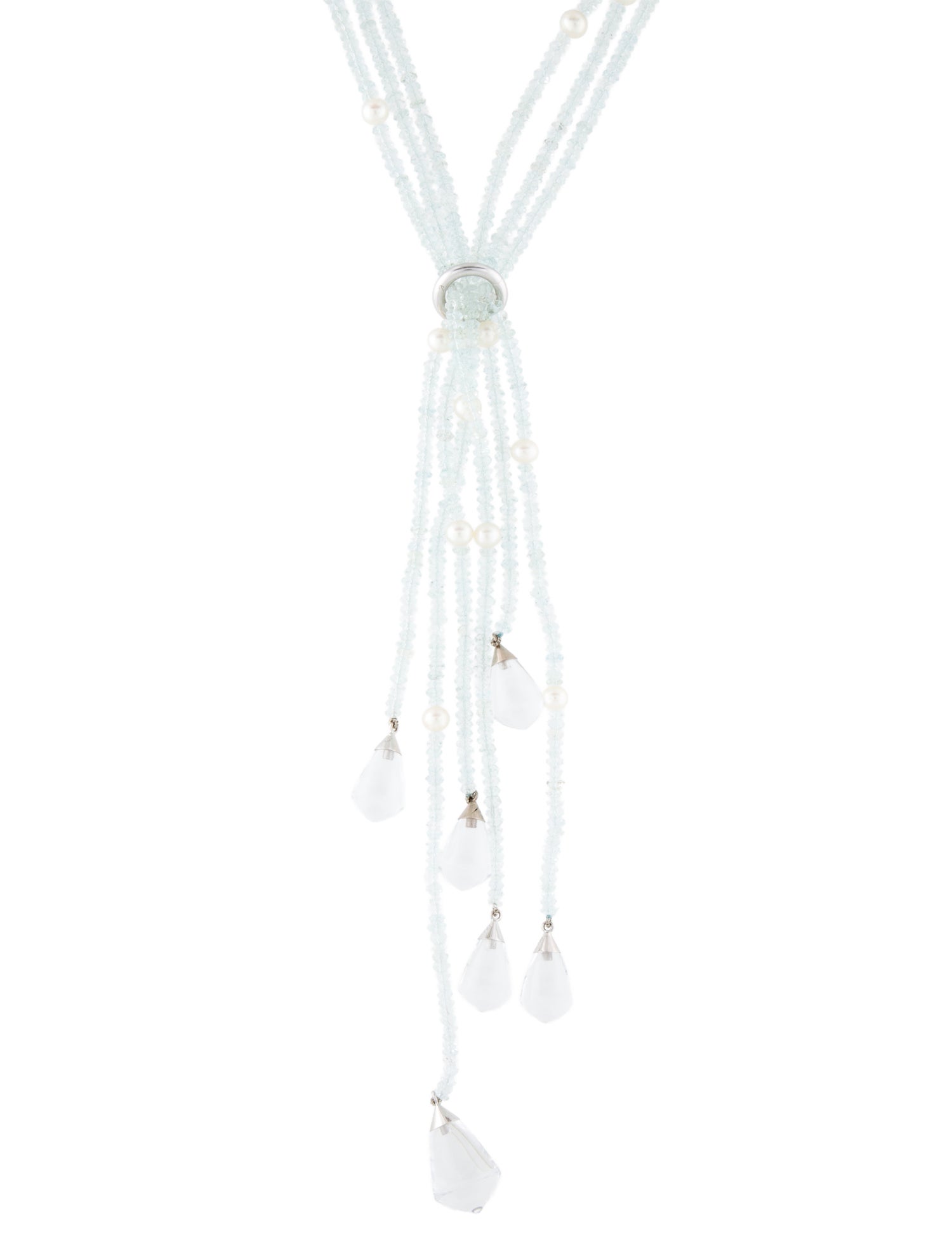 Baccarat 18K Pearl, Aquamarine & Crystal Multistrand Bolo Necklace