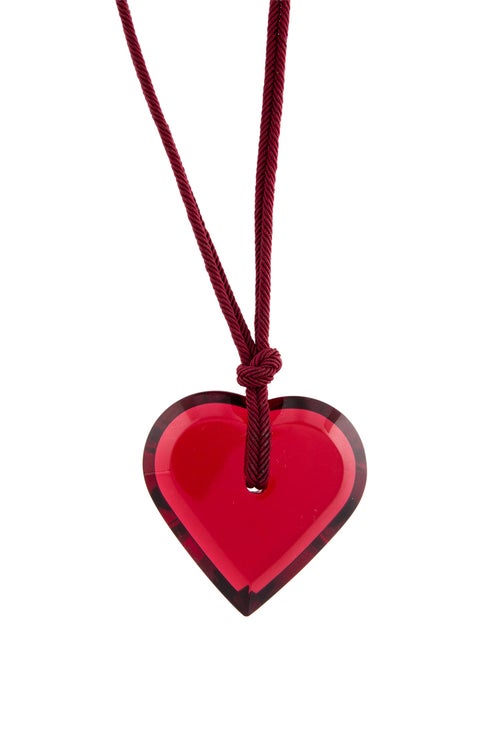 Baccarat Crystal & Cord Heart Adjustable Pendant Necklace