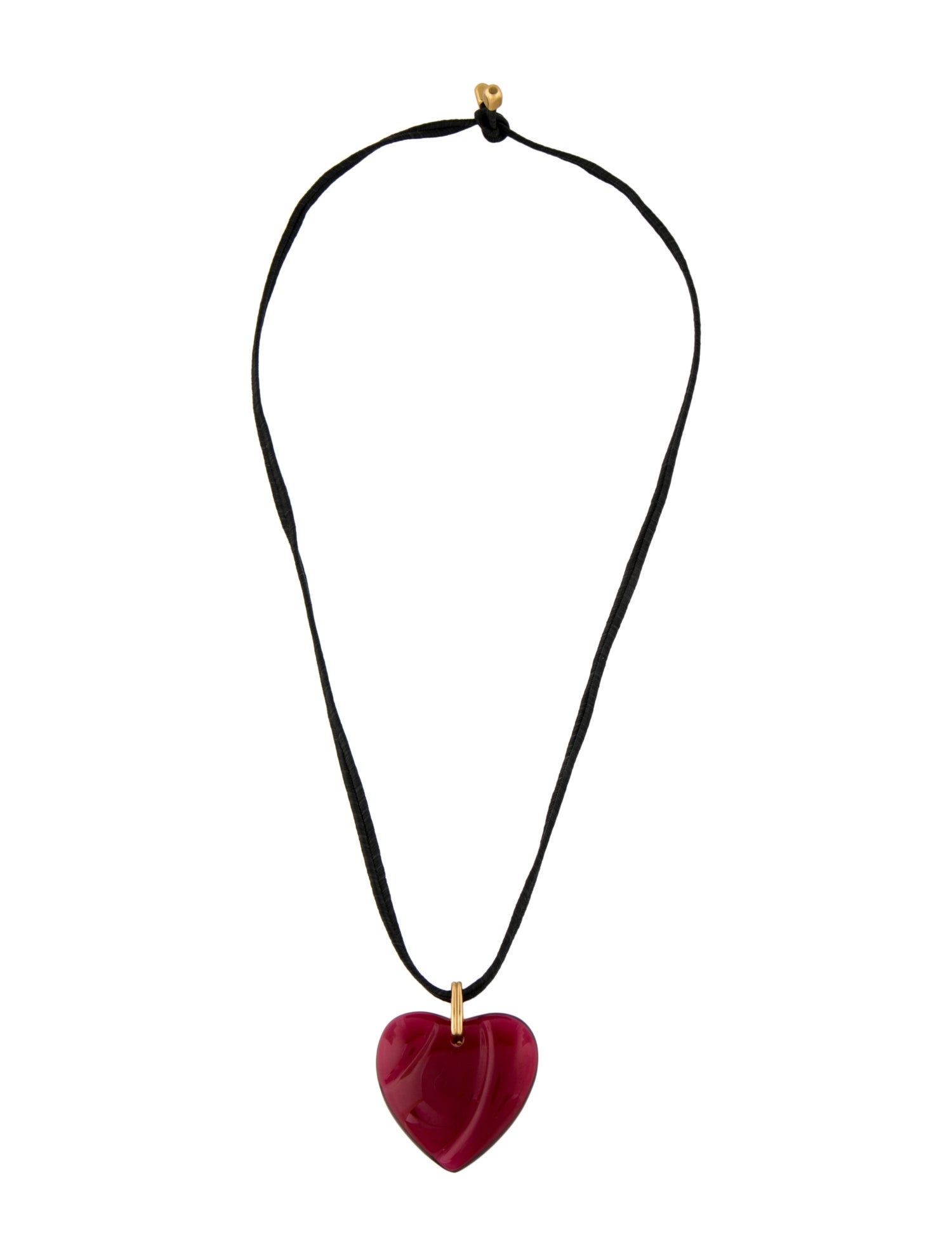 Baccarat Glass & Leather Carved Heart Pendant Necklace