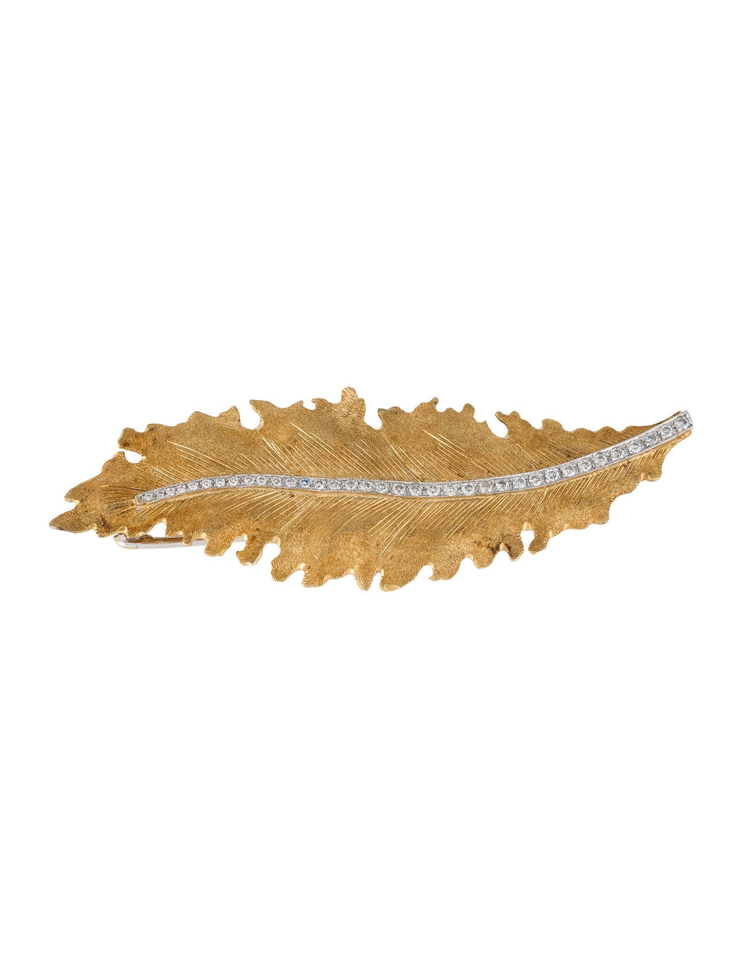 Mario Buccellati 18K Diamond Feather Pin Brooch