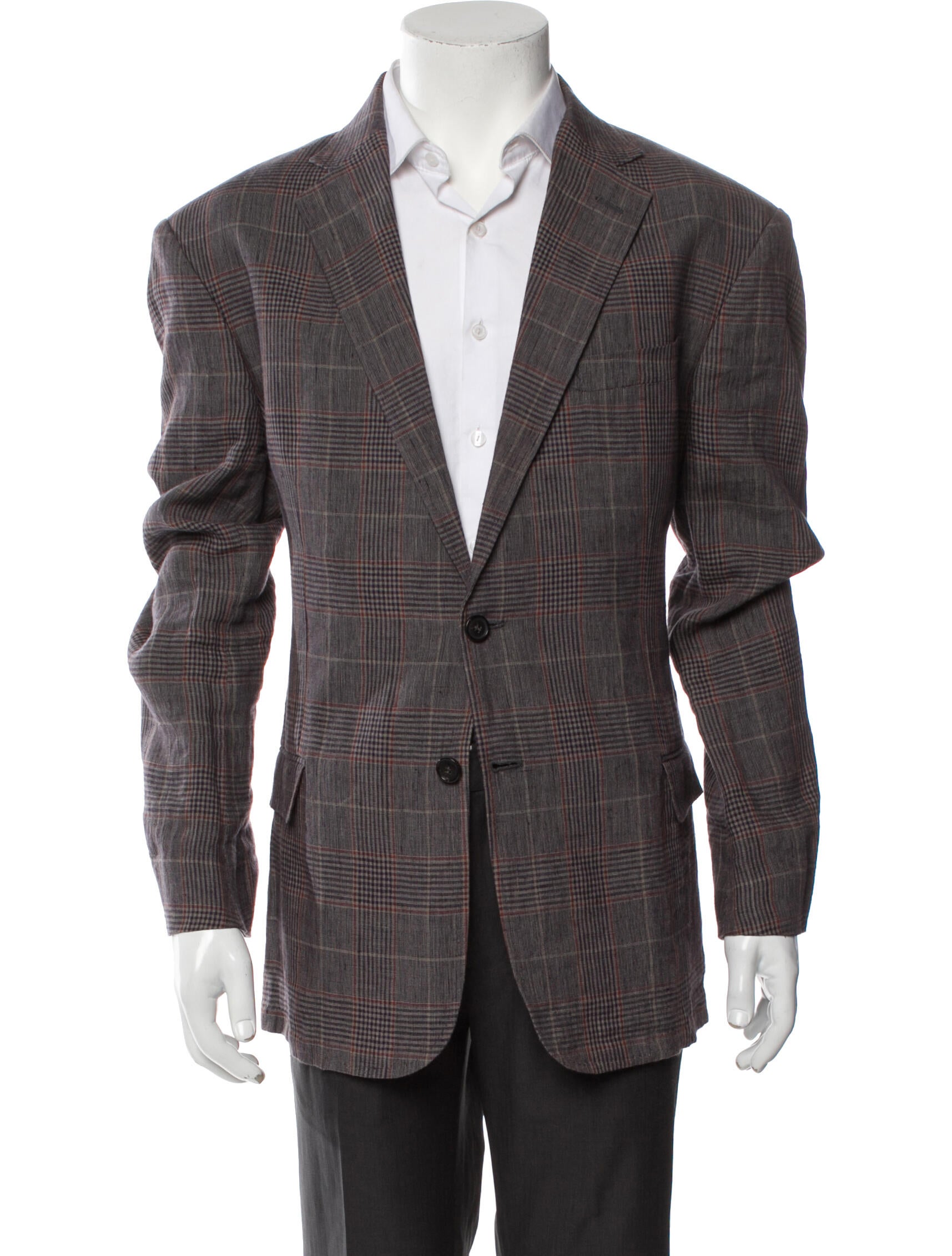 Billy Reid Linen Plaid Print Blazer