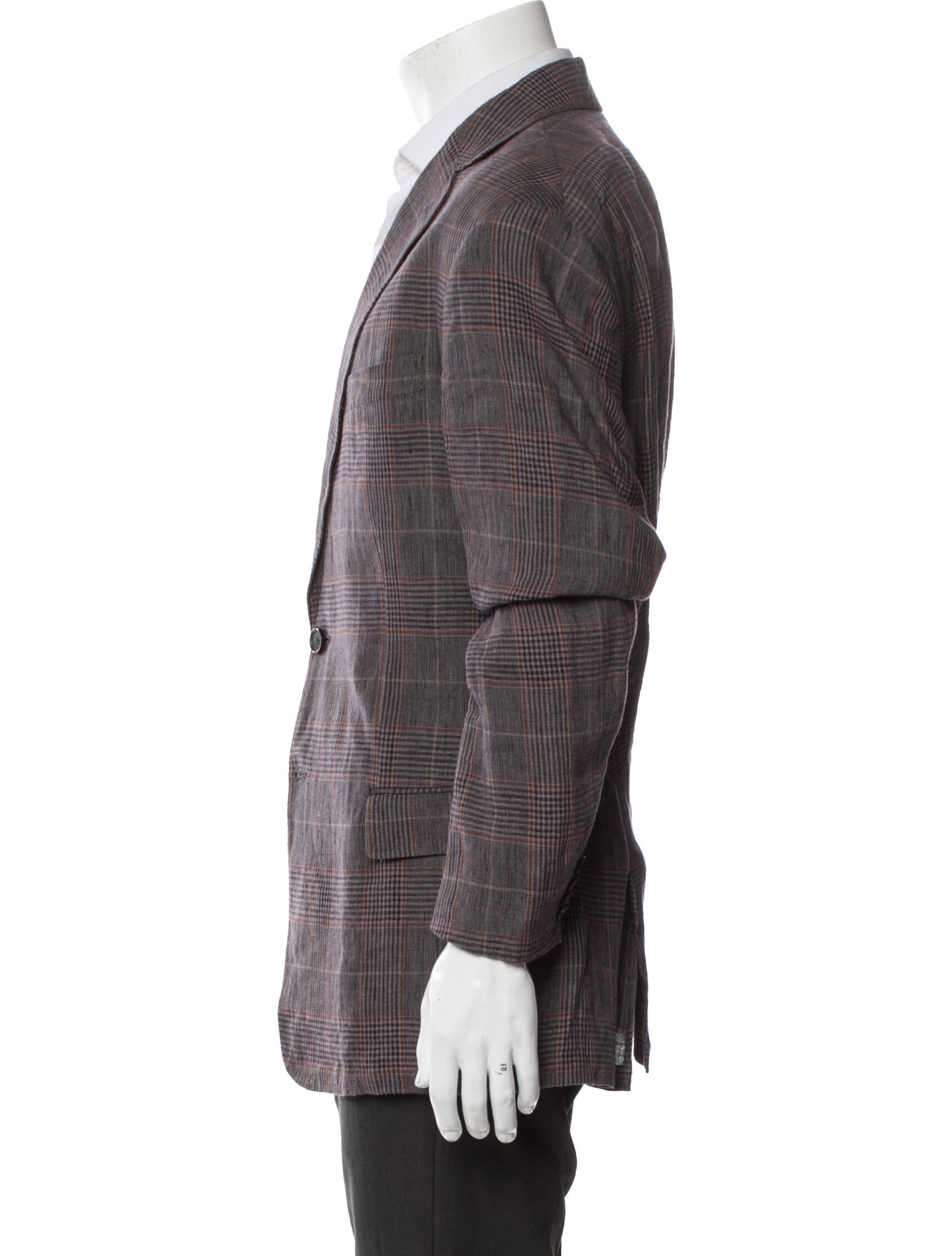 Billy Reid Linen Plaid Print Blazer