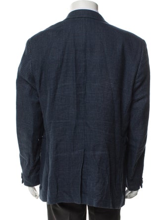 Billy Reid Linen Plaid Print Peacoat