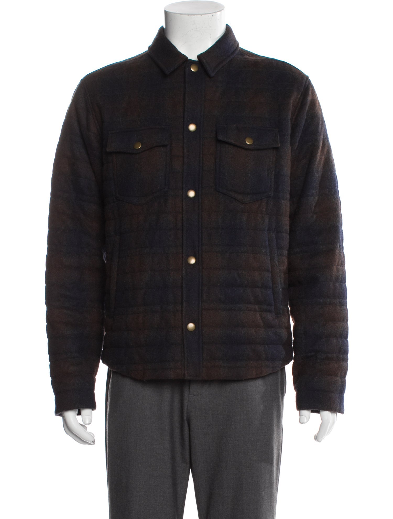 Billy Reid Wool Plaid Print Trucker Jacket