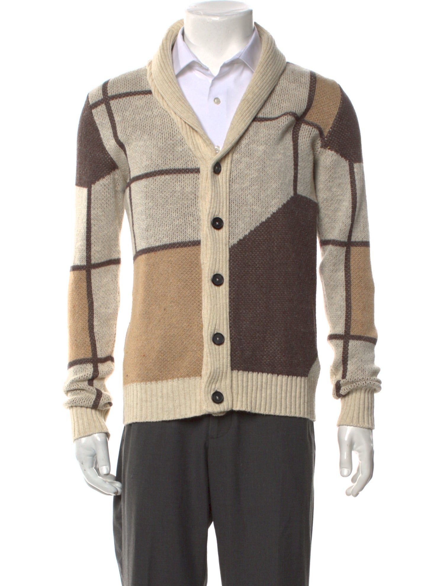 Billy Reid Colorblock Pattern V-Neck Cardigan