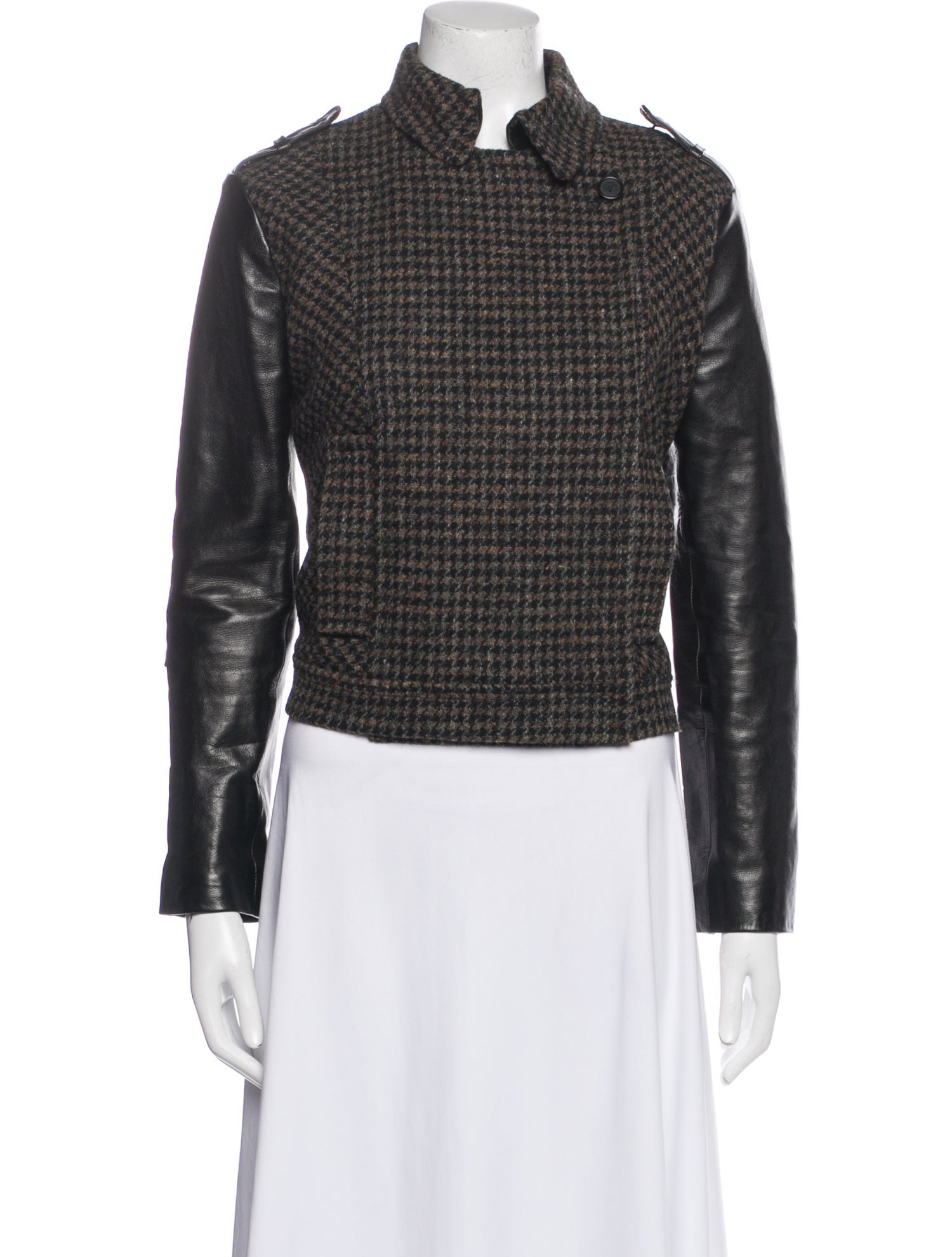 Billy Reid Wool Houndstooth Print Biker Jacket