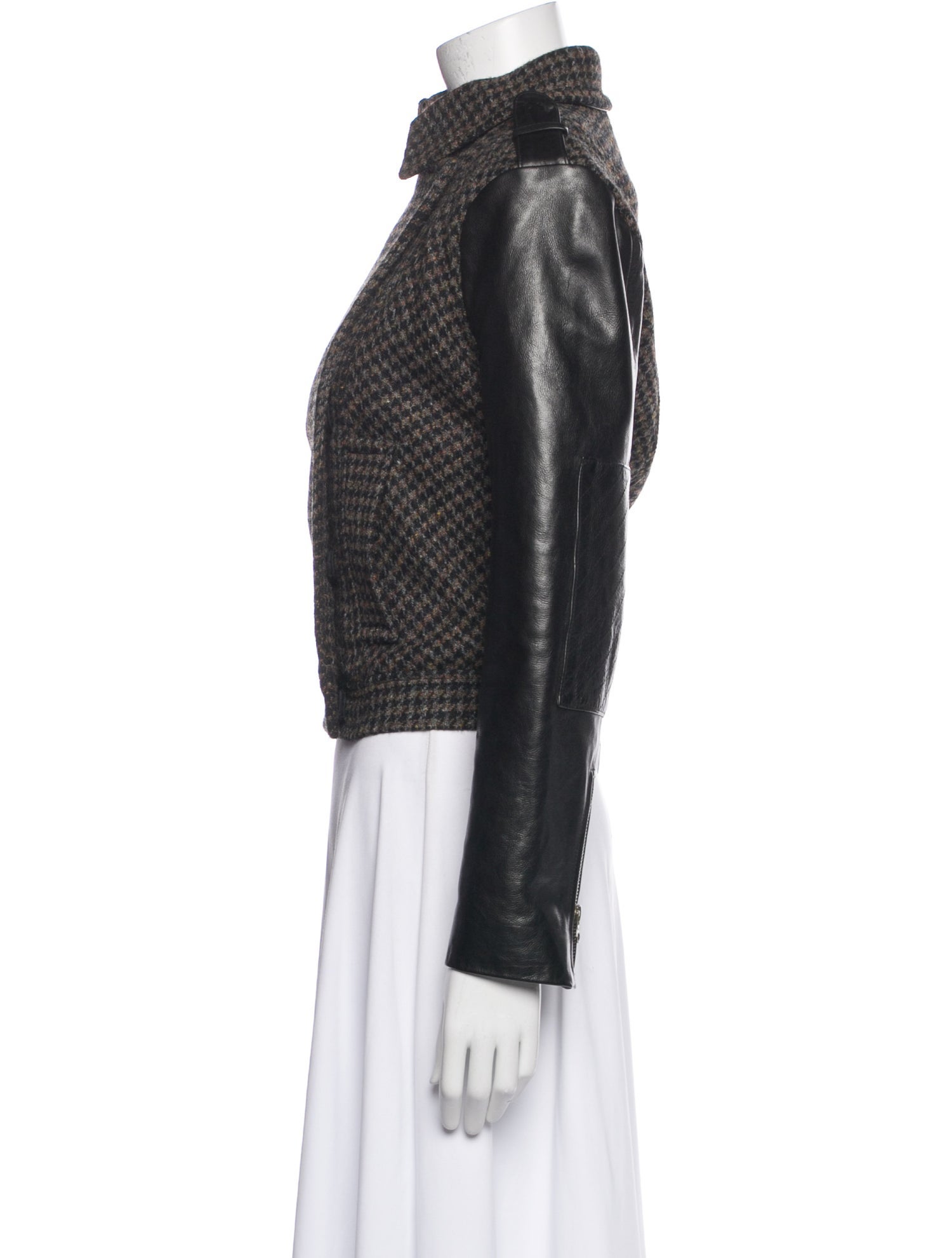 Billy Reid Wool Houndstooth Print Biker Jacket