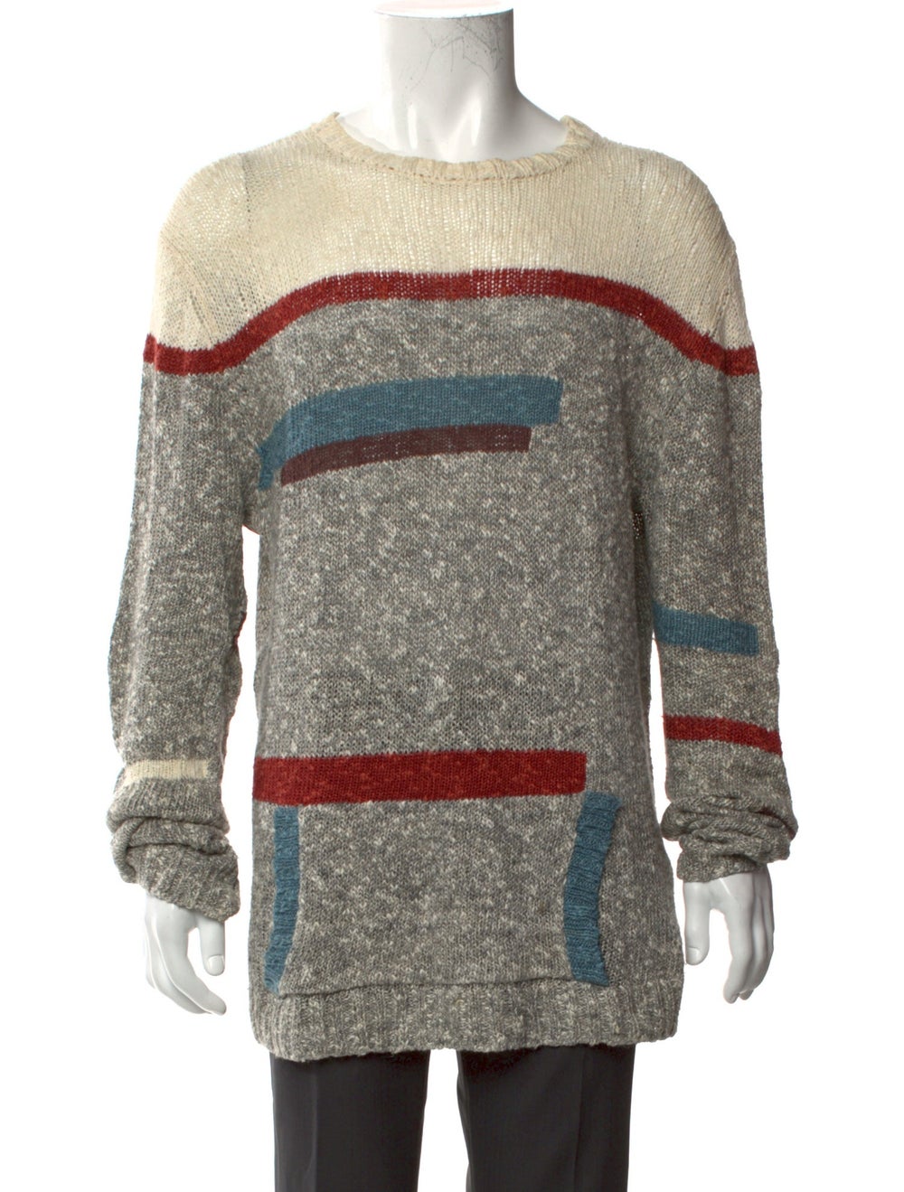 Billy Reid Pullover Grey Colorblock Pattern Long … - image 1