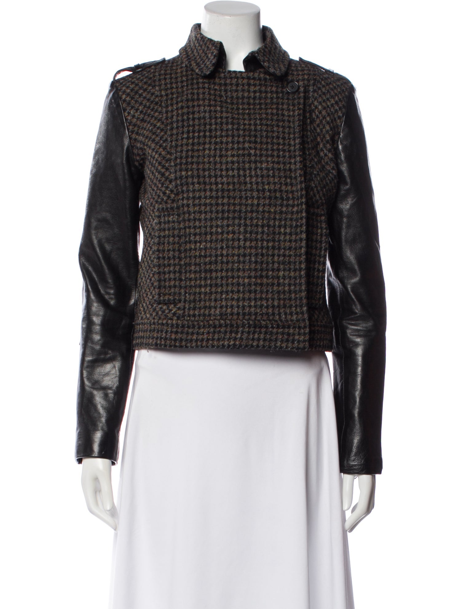 Billy Reid Wool Houndstooth Print Biker Jacket