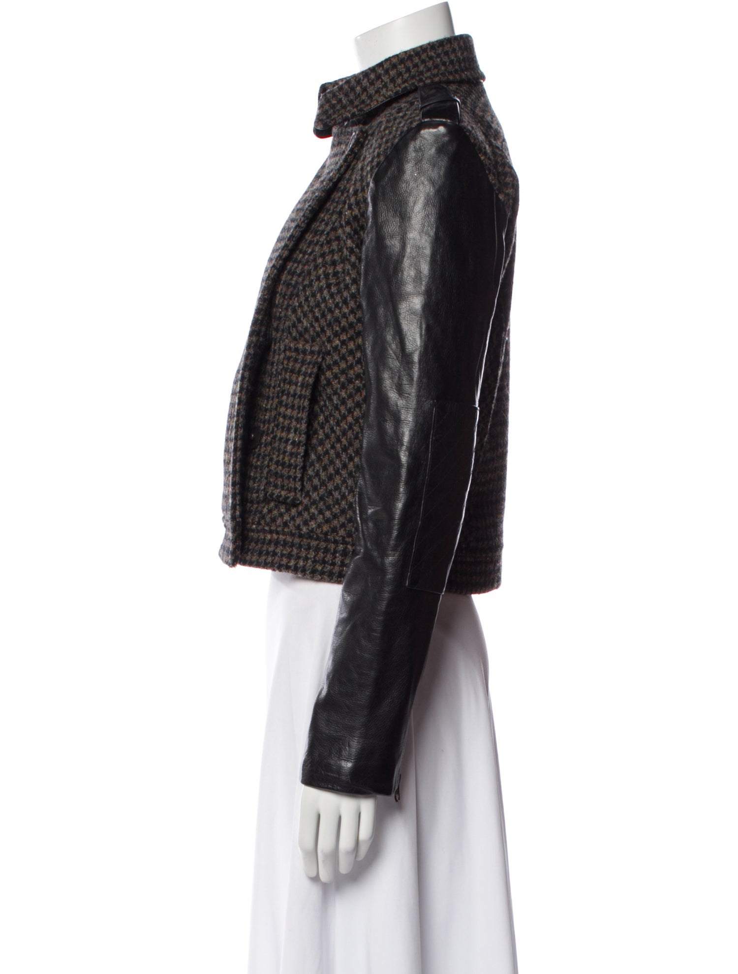 Billy Reid Wool Houndstooth Print Biker Jacket