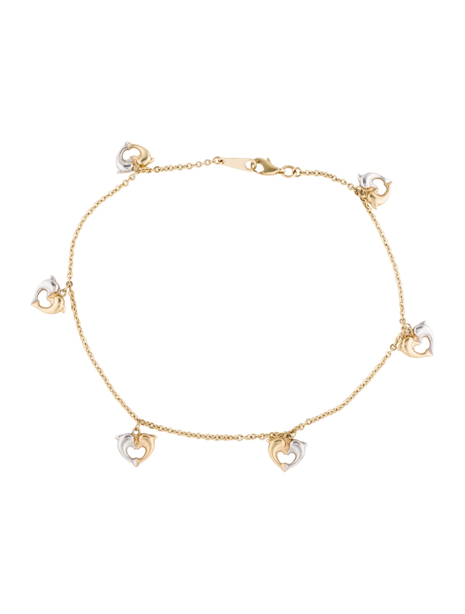 Body Jewelry 14K Dolphin Heart Anklet