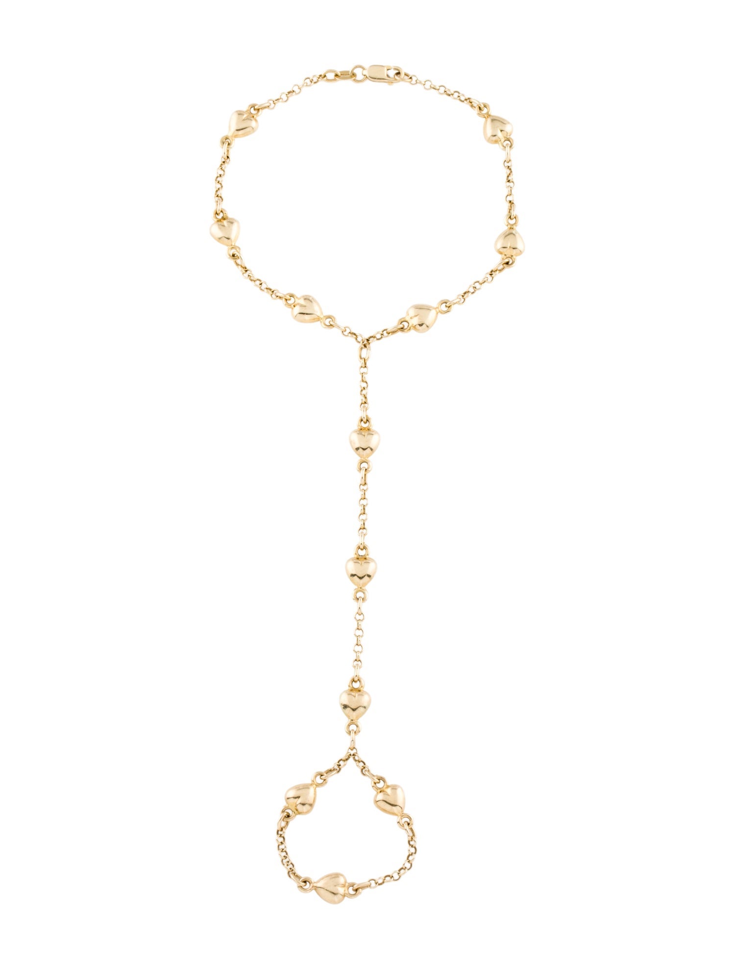 Body Jewelry 14K Heart Station Hand Chain