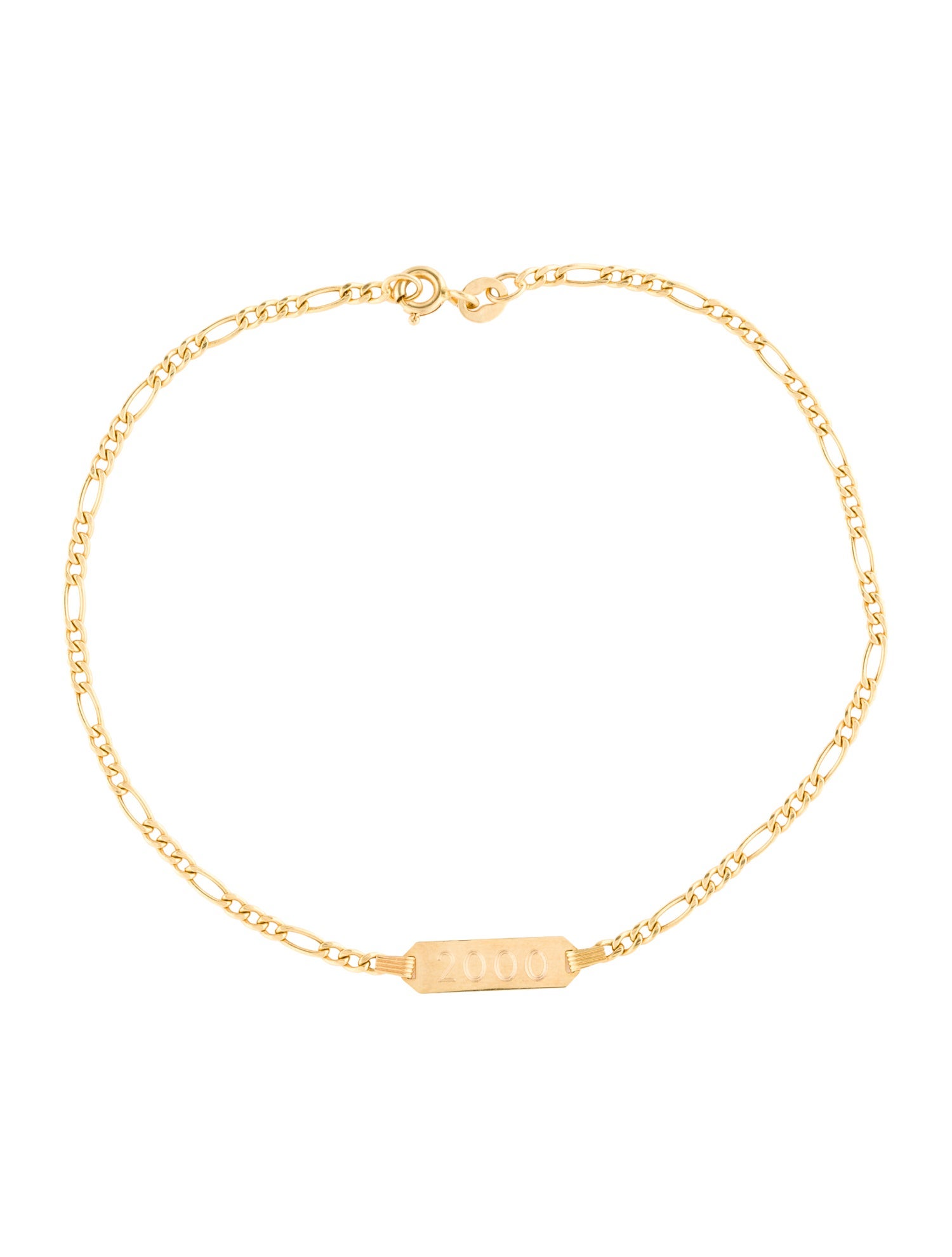 Body Jewelry 14K '2000' Bar Figaro Chain Anklet
