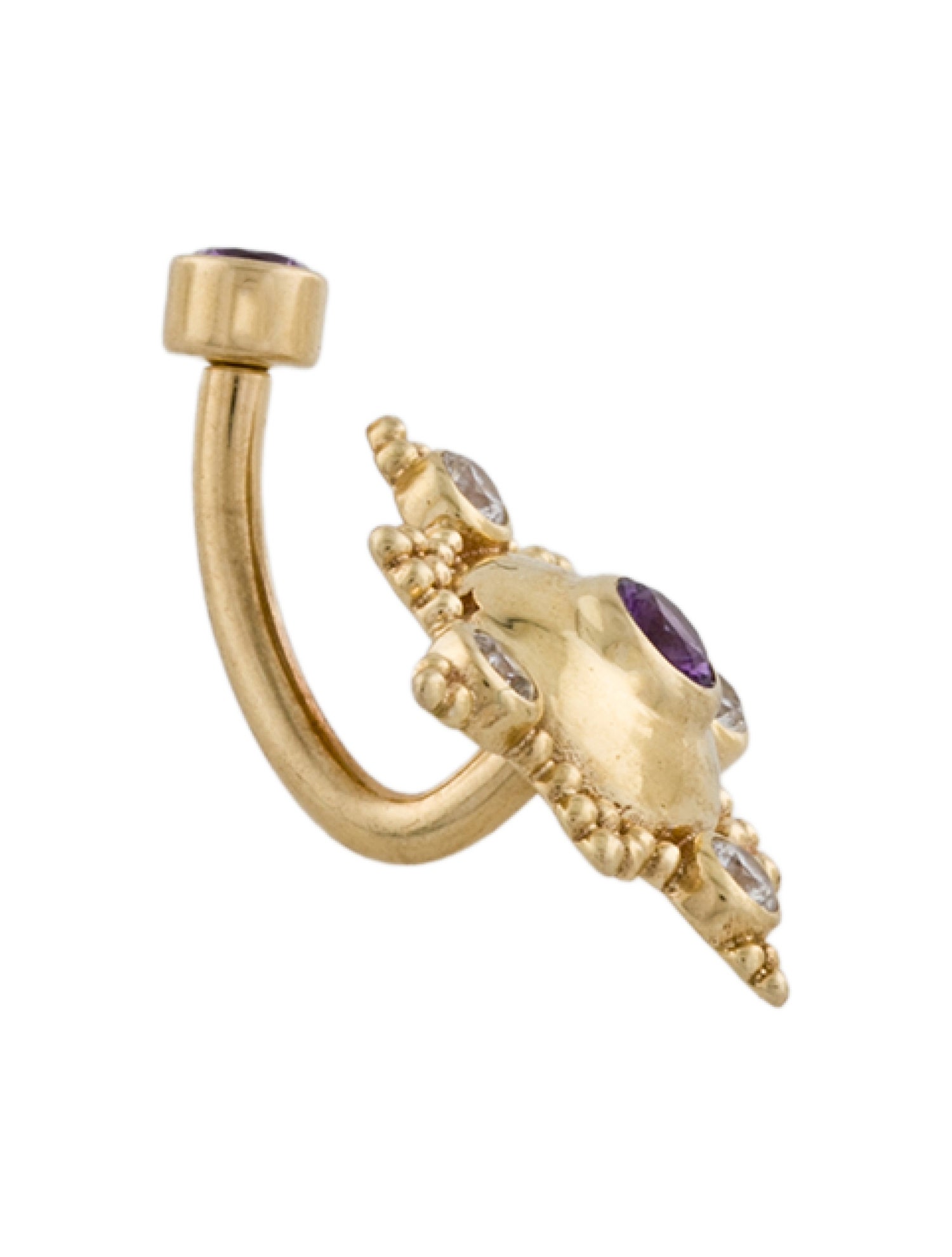 Body Jewelry 14K Amethyst & Diamond Belly Button Barbell