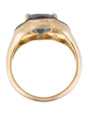 Bea Bongiasca 9K Topaz & Enamel Floral Disco Signet Ring