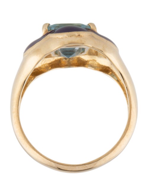 Bea Bongiasca 9K Topaz & Enamel Floral Disco Signet Ring