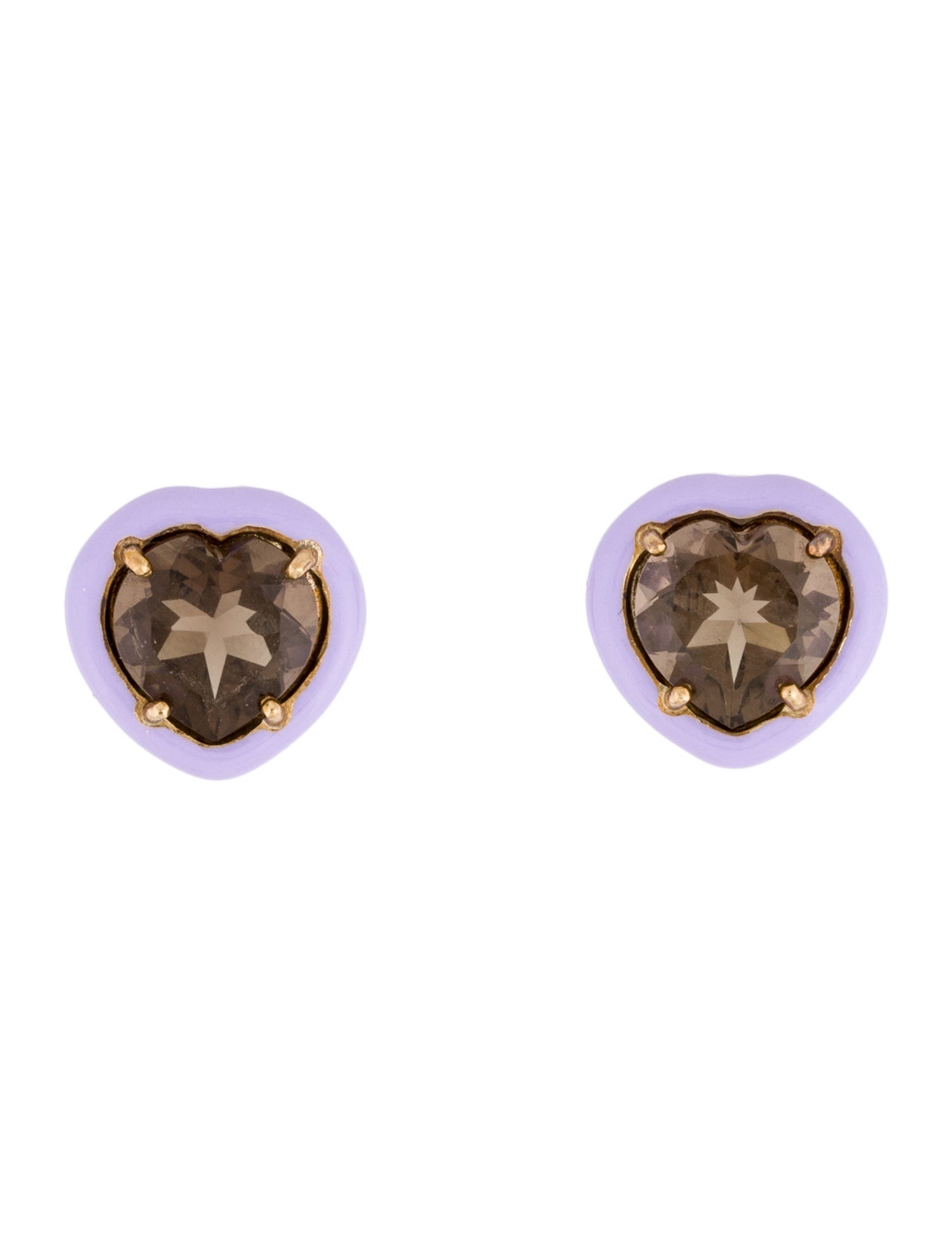 Bea Bongiasca Smokey Quartz & Enamel Candy Heart Stud Earrings