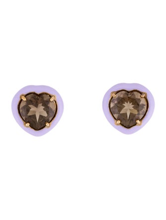 Bea Bongiasca Smokey Quartz & Enamel Candy Heart Stud Earrings