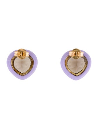 Bea Bongiasca Smokey Quartz & Enamel Candy Heart Stud Earrings