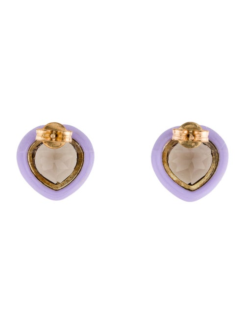 Bea Bongiasca Smokey Quartz & Enamel Candy Heart Stud Earrings