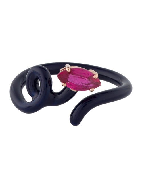 Bea Bongiasca Synthetic Ruby & Enamel Baby Vine Ring