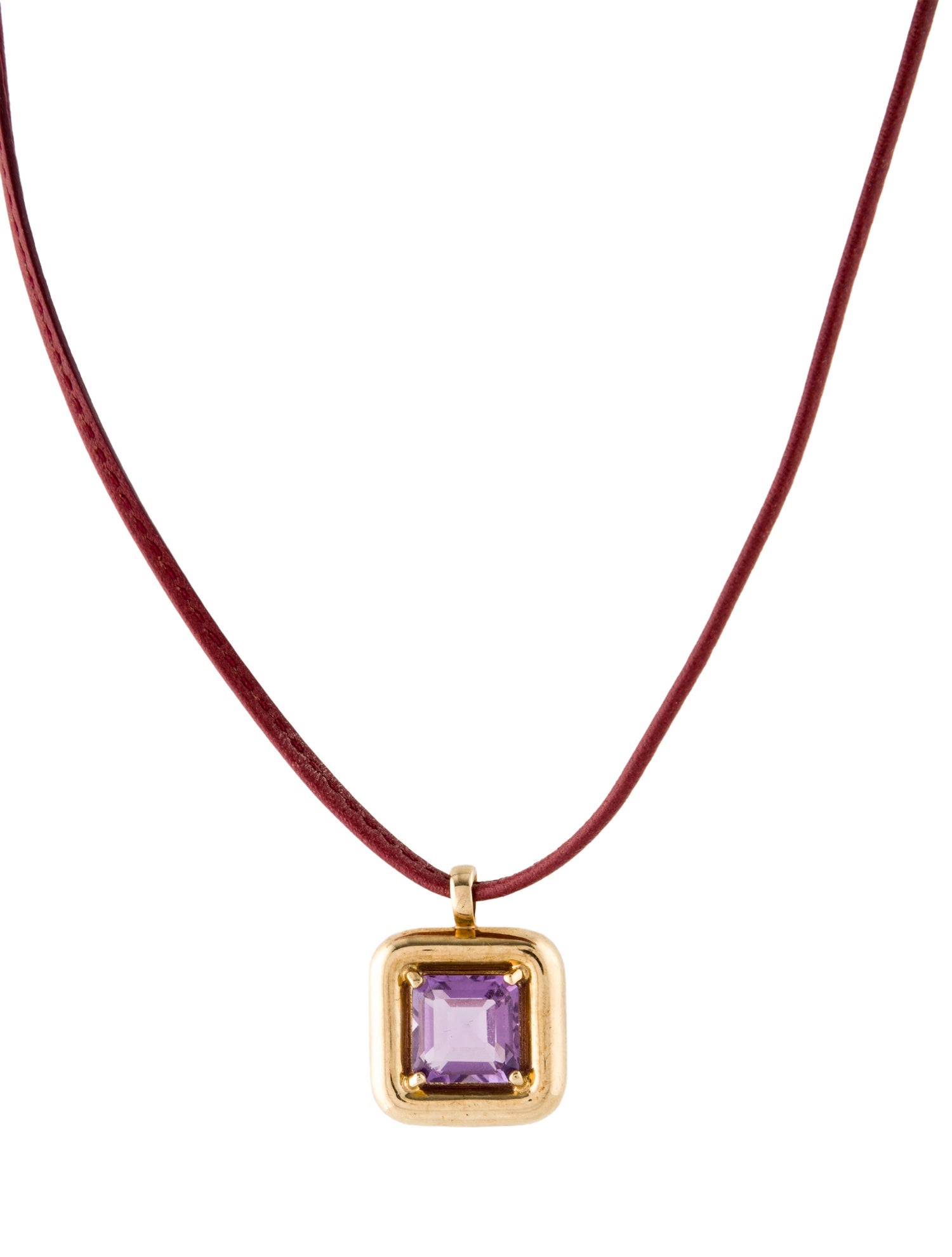 Bea Bongiasca 9K 2.28ctw Amethyst Leather Pendant Necklace