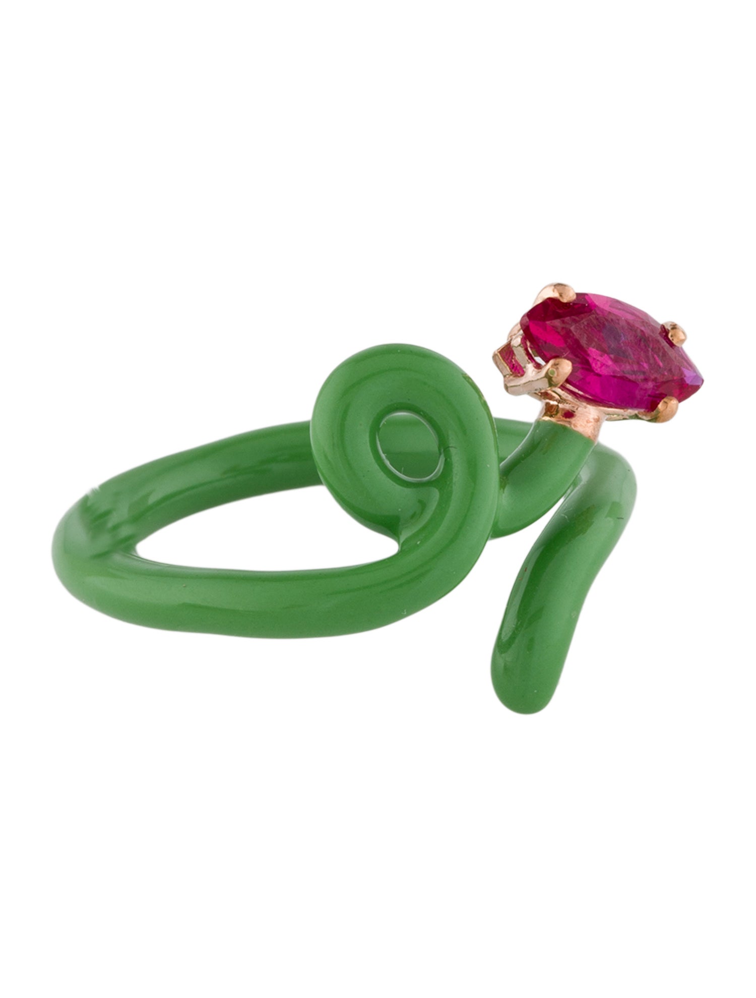 Bea Bongiasca 9K Synthetic Ruby & Enamel Baby Vine Ring