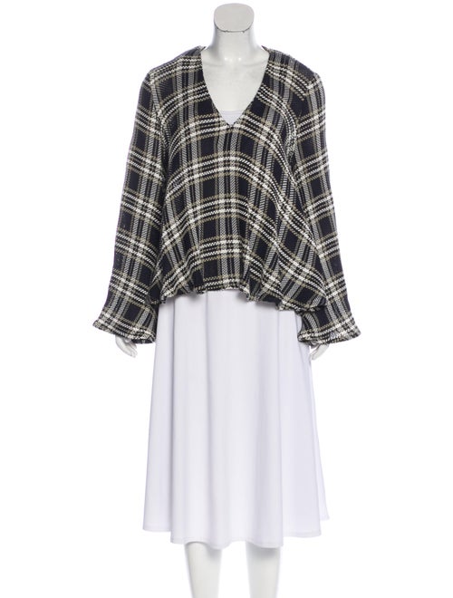 Beaufille Plaid Print V-Neck Blouse Blue